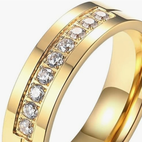 Mens Wedding Band Stainless Steel Gold Plated Ring with High Quality CZ. - Picture 3 of 9